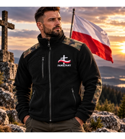 Polar Patriotyczny z Haftem Pamiętamy Krzyż, Czarny -moro